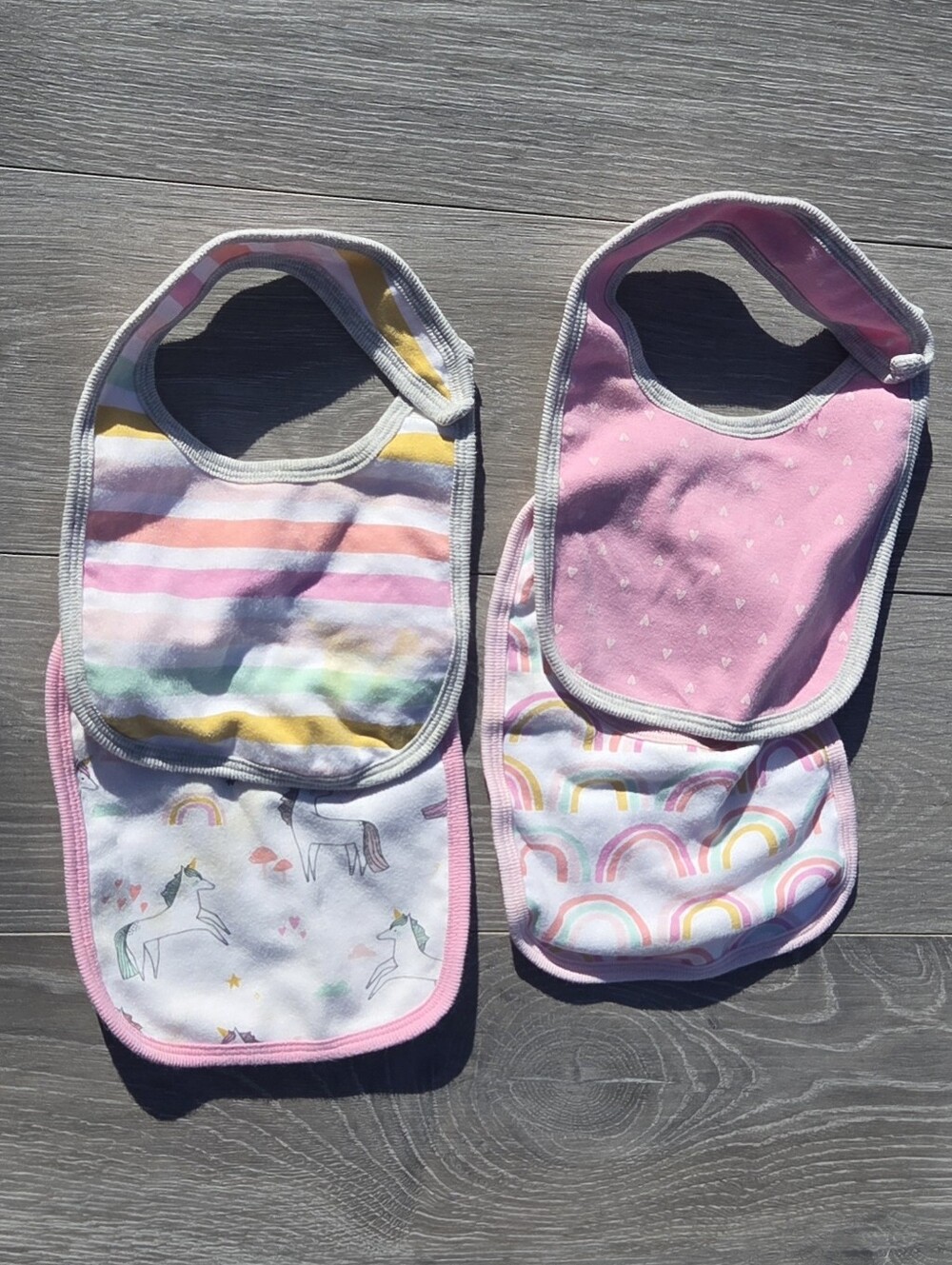 Cloud Island Pink Unicorn & Rainbow Bib Set